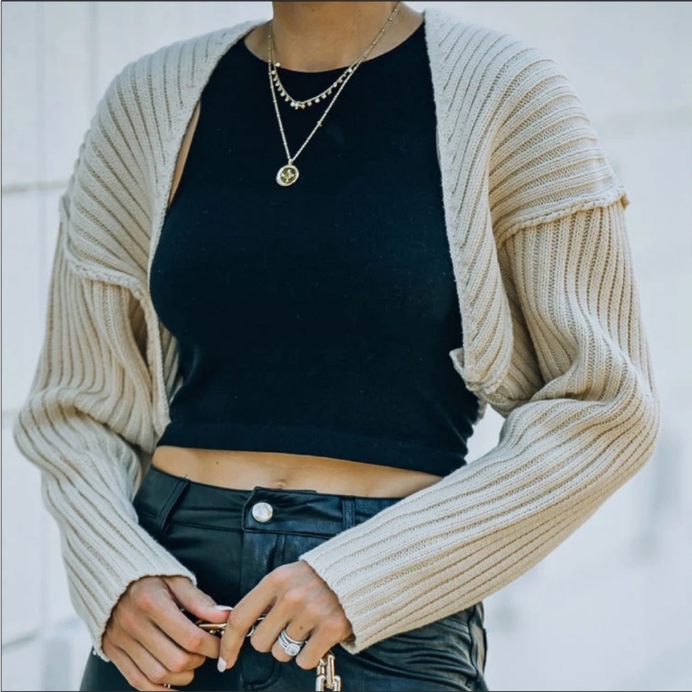 Vici Cotton Blend Ribbed Shrug Mocha NWOT